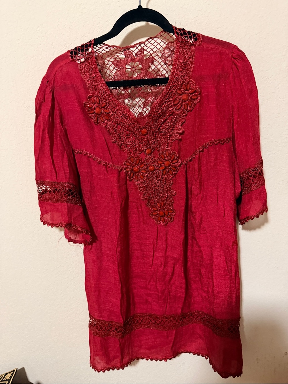 Women’s Red Lace-Trim Swim Coverup Tunic